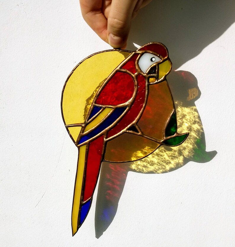 Parrot stained glass suncatcher Bird stained glass window hangings image 5