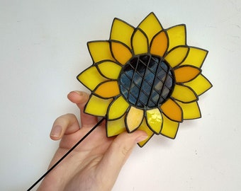 Sunflower Stained Glass Flower with stem 3d stained glass Sunflower gifts for home Gifts for daughter Garden decor