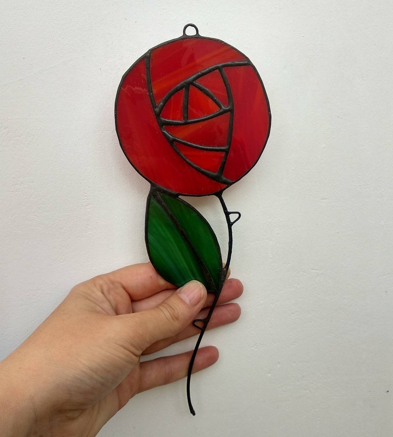 Stained Glass Rose Suncatcher Flower With Stem Stained Glass Etsy