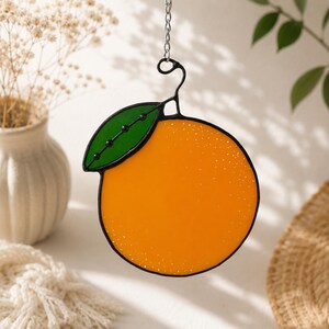 Stained Glass Orange Suncatcher, Citrus Lover Gift, Italian Kitchen Decor, Fruit Window Hanging image 5