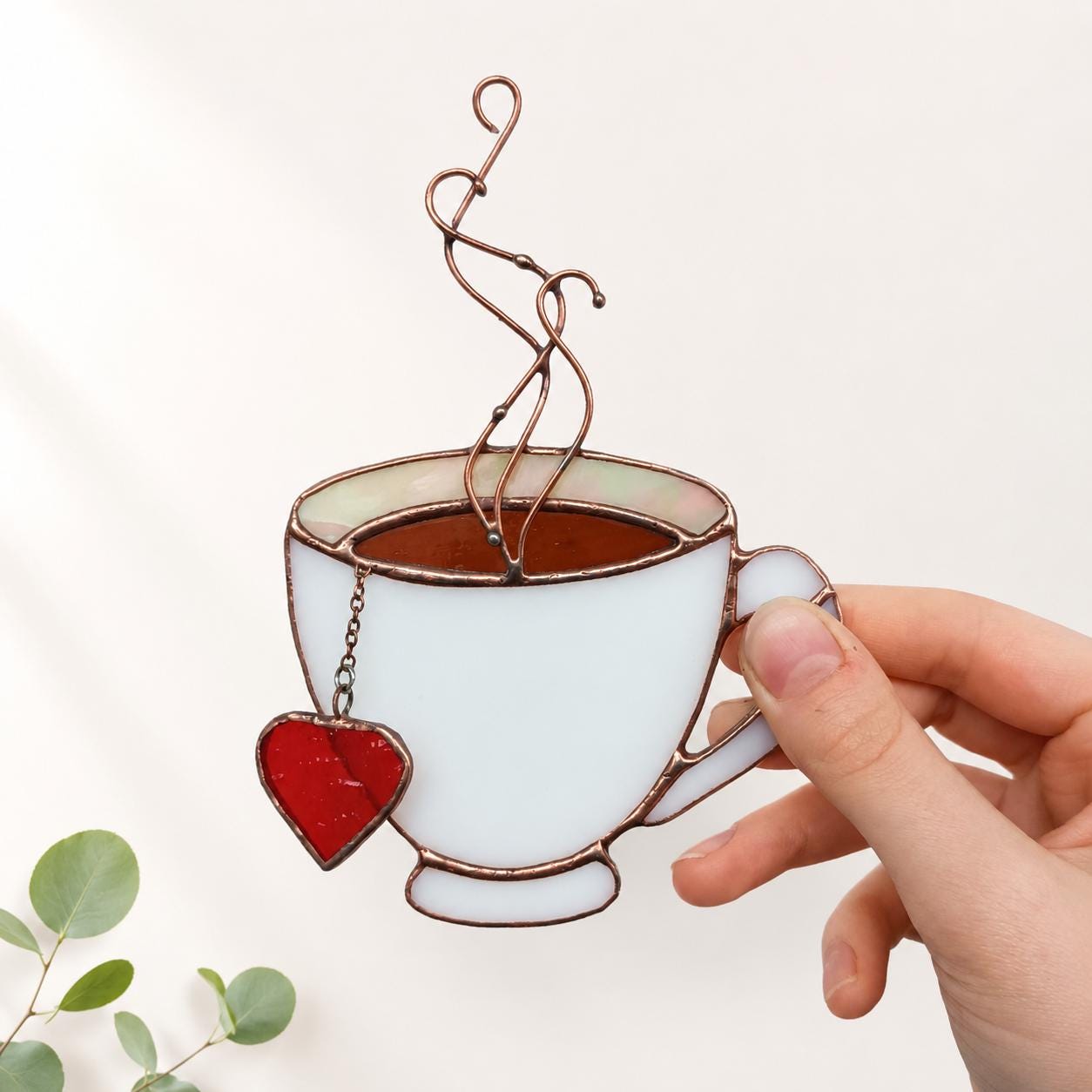 Stained Glass Coffee Cup Suncatcher - Handmade Window Hanging