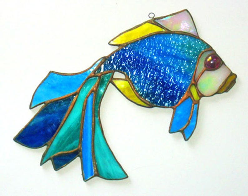 Stained glass fish Suncather ornament Fisher lover gift Window Etsy