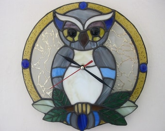 Owl stained glass Owl clock Glass wall clock Stained glass clock Unique wall clock