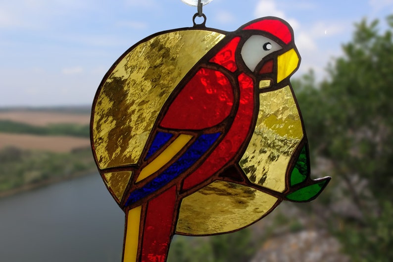 Parrot stained glass suncatcher Bird stained glass window hangings image 3