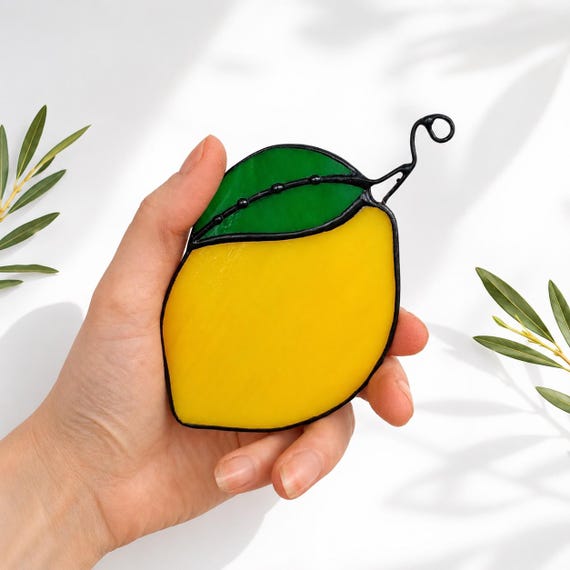 Lemon Suncatcher Stained Glass, Gift for Lemon Lover, Italian Fruit Decor, Kitchen Window Hanging, Summer Home Decor