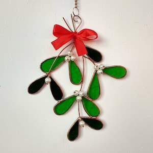 Stained glass window hangings Mistletoe ornament Sun catcher Plant Branch Leaf Christmas unique gift