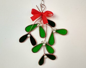 Stained glass window hangings Mistletoe ornament Sun catcher Plant Branch Leaf Christmas