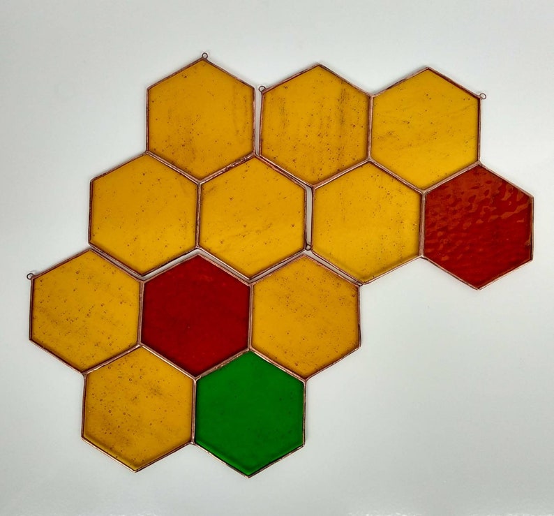 Honeycomb stained glass Suncatcher Window decor Glass art window image 3