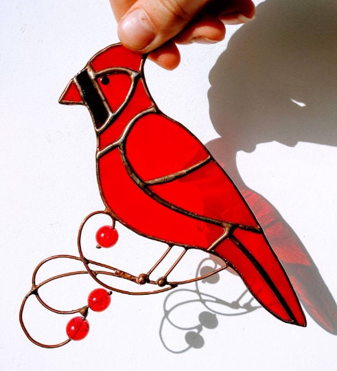 Attrape-soleil Cardinal Oiseau En Vitrail Mémorial Cardinal