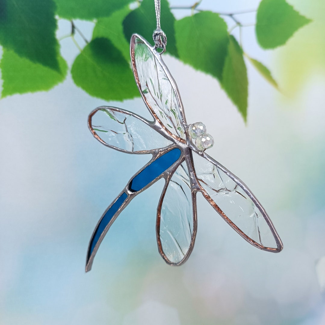 Dragonfly Suncatcher Stained Glass Insect Art for Window and Fairy