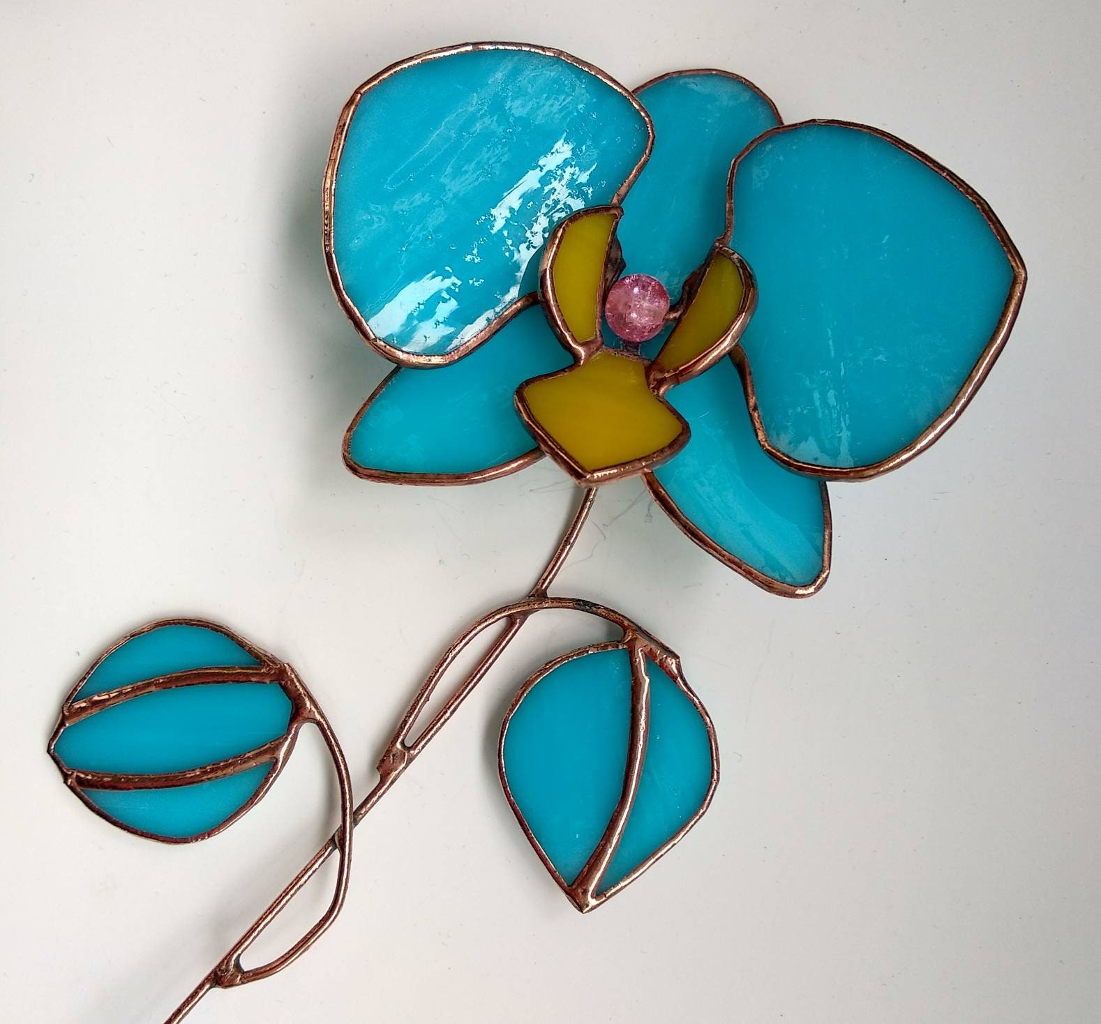 Stained glass orchid Glass flower 3d Pink or white yellow blue Etsy
