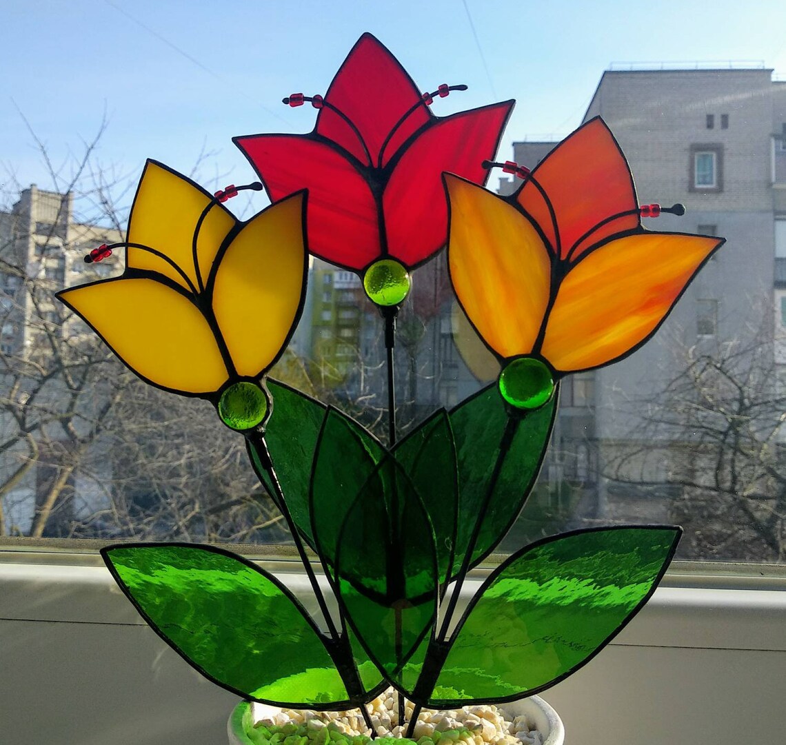 Tulip Stained Glass Flowers on Stem Stained Glass Flower Etsy