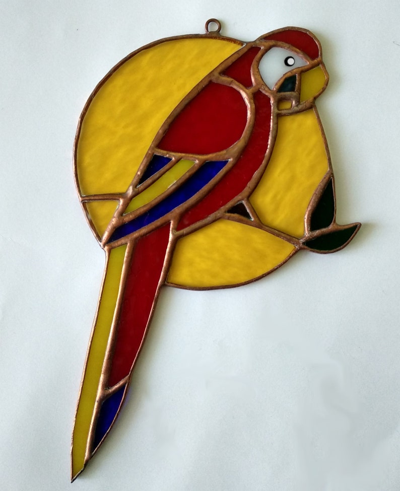 Parrot stained glass suncatcher Bird stained glass window hangings image 4