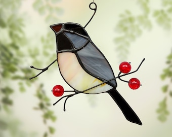 Chickadee suncatcher Bird stained glass window hangings Bird glass ornament Bird lover gift