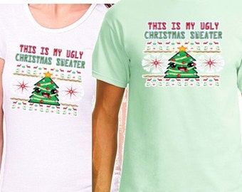 Funny Christmas Tee Shirt "Ugly Sweater" Style (printable decal)