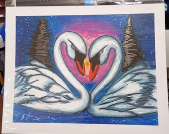 Impression d'art : impression de deux éléphants dessinée à la main 8 x 10.