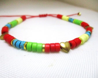 Hearts bracelet ,Bohemian Bracelet, Multicolor Bracelet, Summer bracelet