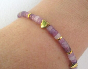 Hearts bracelet ,Bohemian Bracelet,  Purple Mica beads, Summer bracelet