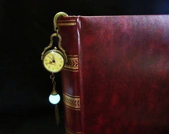 Bronze bookmark //Pocket Quartz Watch // glow in the dark