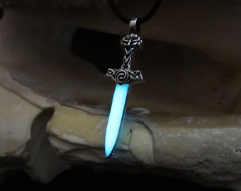 Small sword  Pendant / /Glow in the dark necklace .