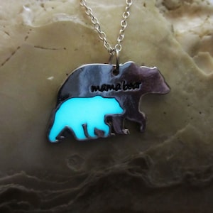 Mama Bear , Mother and Child pendant   glow in the dark