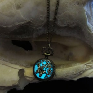 Small Pocket Quartz Watch Necklace //Bronze //glow in the dark