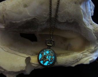Small Pocket Quartz Watch Necklace //Bronze //glow in the dark