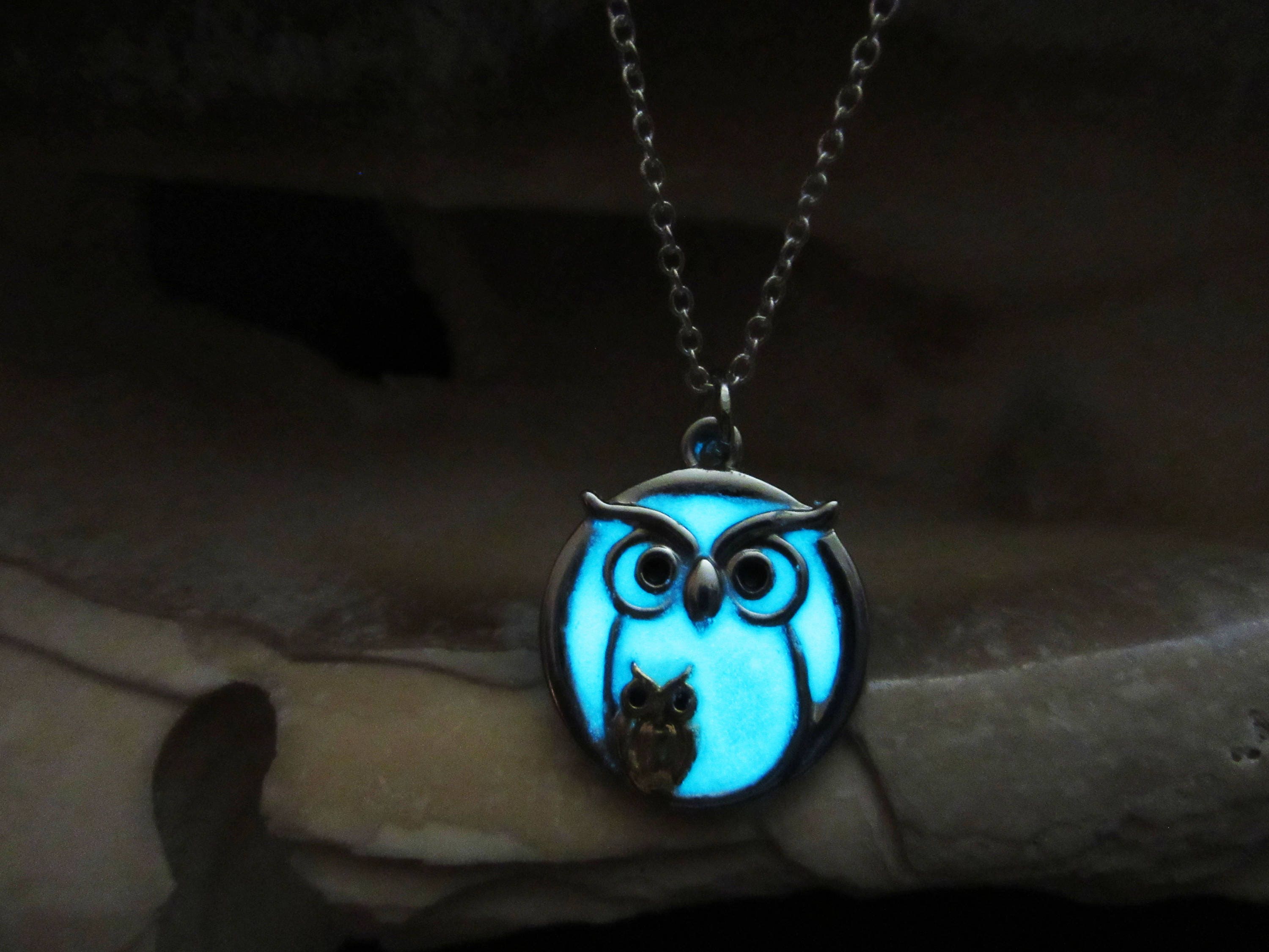 Owl ,Mother and Child pendant  glow in the dark