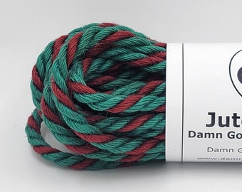 Jute Bondage Rope Candy Cane Red and Emerald Green Shibari Rope Mature