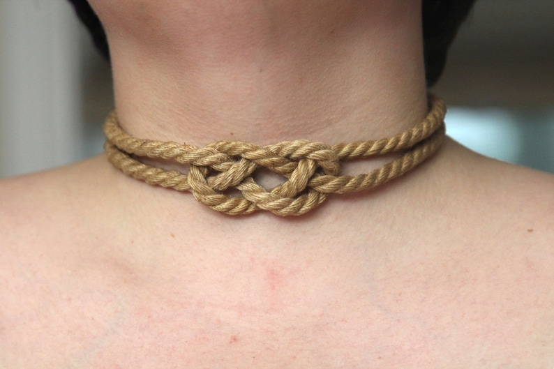 Jute Bondage Rope Necklace Collar with Carrick Bend Knot - Choose your color - BDSM - Custom 