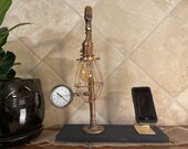 Industrial Copper Lamp with Vintage Steampunk Pressure Gauge