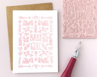 Baby Girl Original Block Print Card
