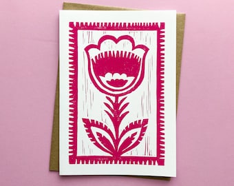 Carte de fleurs imprimée en bloc - Art populaire polonais Wycinanki