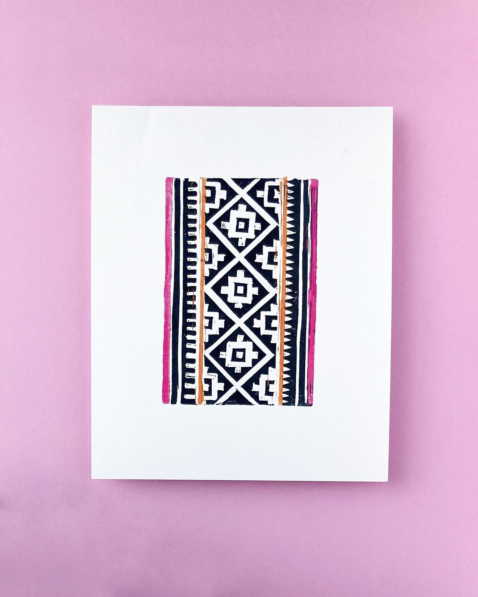 Hmong Art Print Hot Pink & Navy Block Print Textile Chinese Etsy