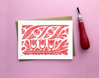 Handmade Block Print Valentine Card