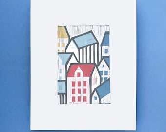 Scandinavian Houses Original Block Print