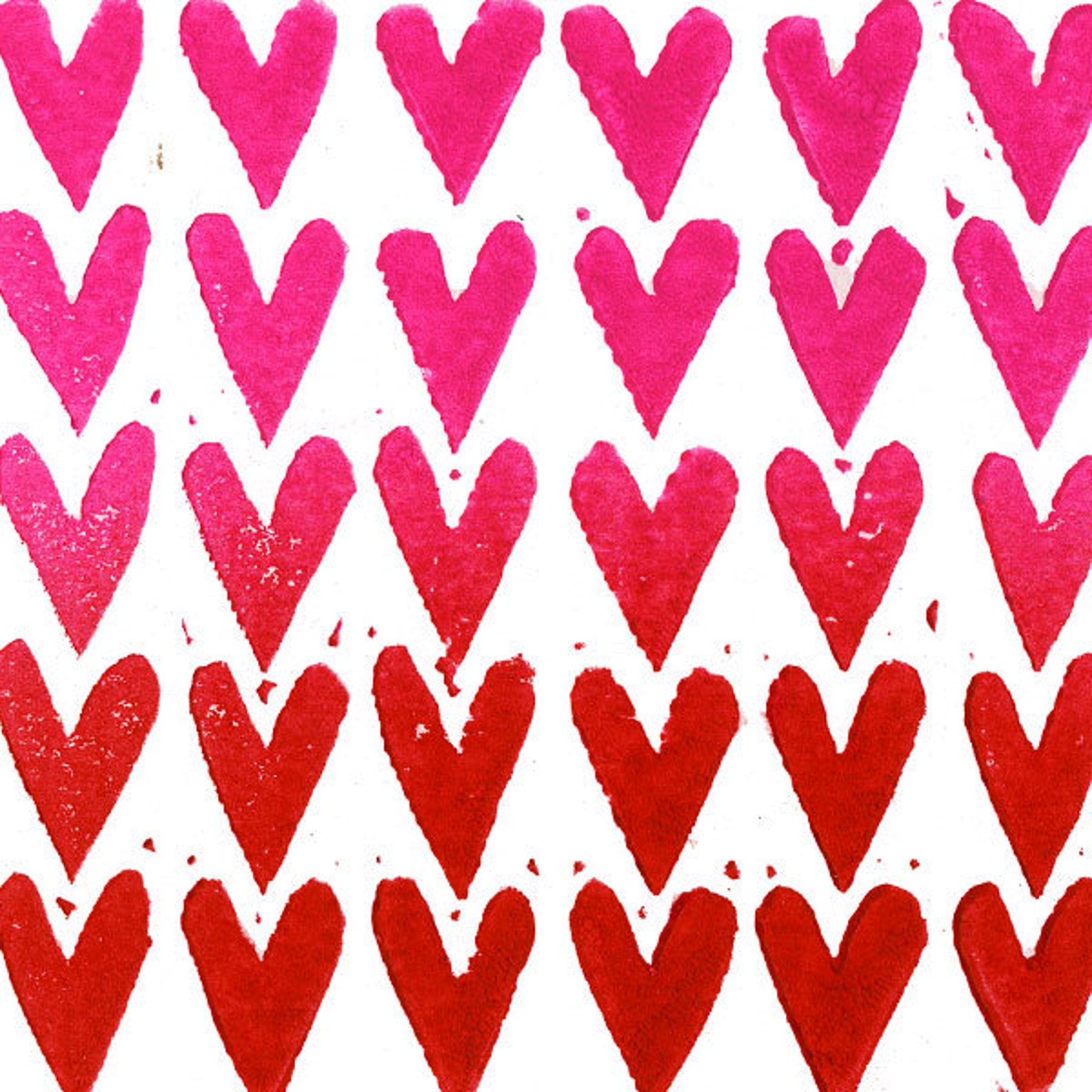 Block Print Valentine Linocut Hearts Ombre 8x10 Red and Pink | Etsy