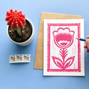 Block Print Flower Card Polish Wycinanki Folk Art image 2