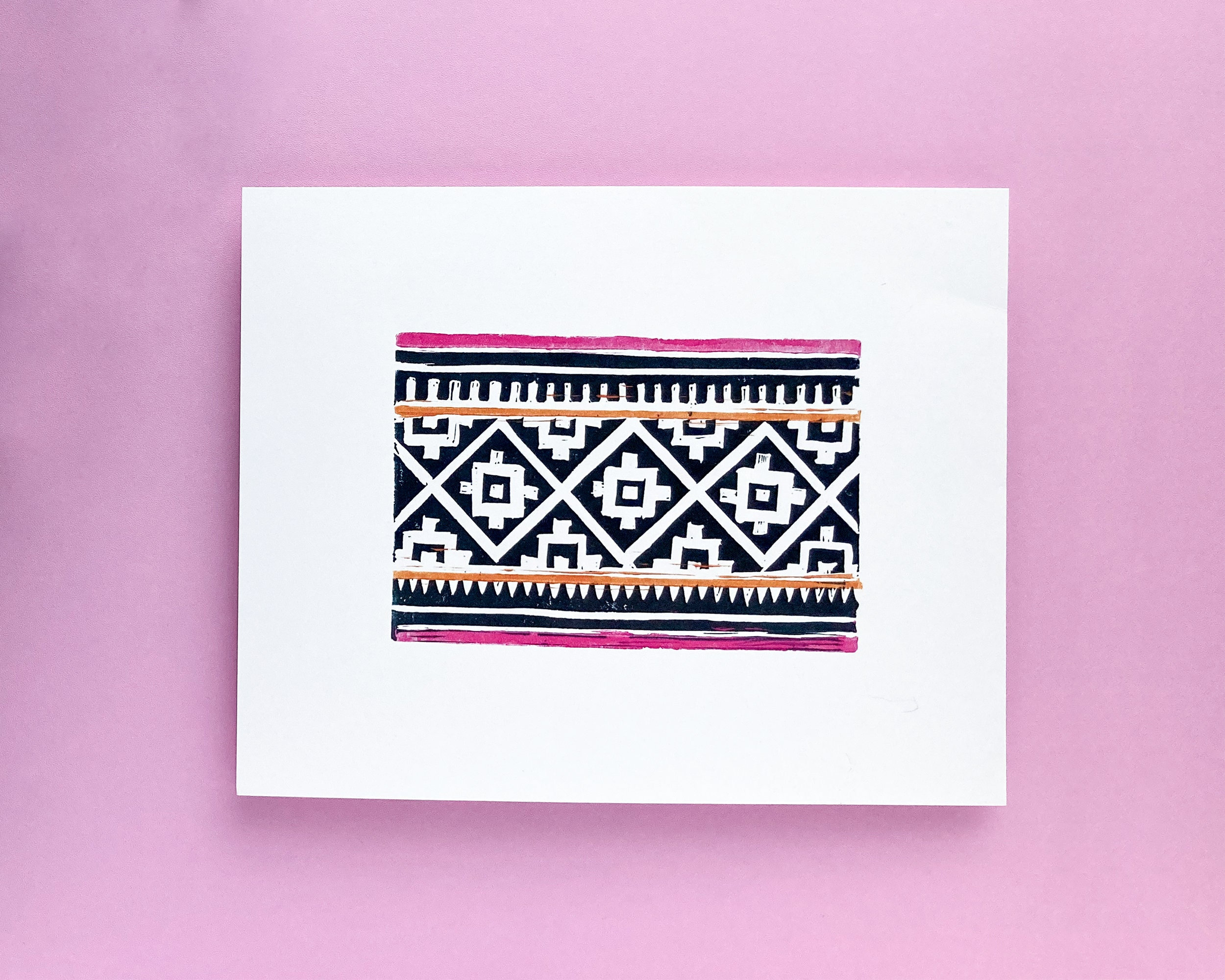 Hmong Art Print Hot Pink & Navy Block Print Textile Chinese Etsy