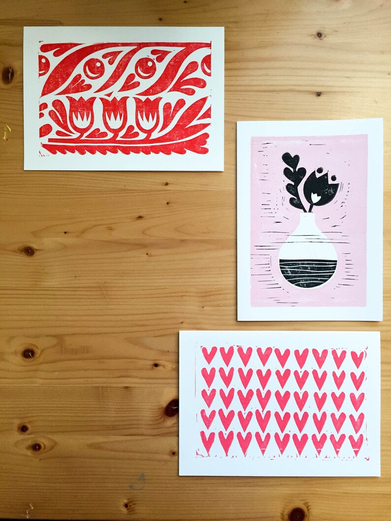 Original Block Print Valentine Card Unique Handmade Gift for First Anniversary image 5