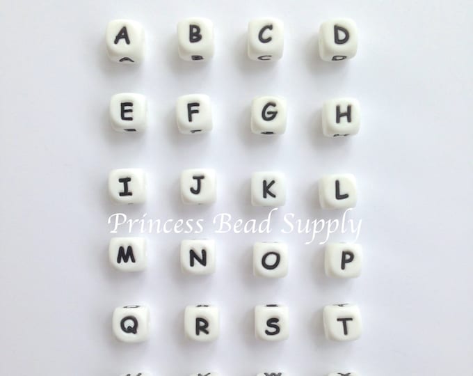 Vertical Cube Letter Beads, Alphabet Beads, Vertical Hole 7mm Acrylic