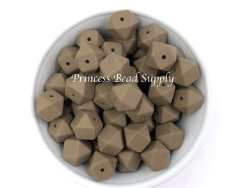 14mm Cappuccino Mini Hexagon Silicone Beads