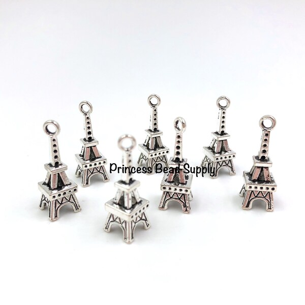 25mm Silver Eiffel Tower Charm, Silver Eiffel Tower Paris Charms,