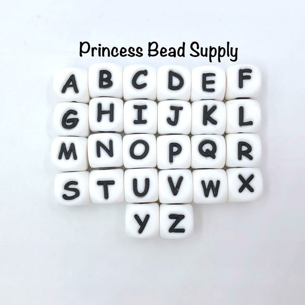 NEW!  Smaller Size!   10mm Silicone Alphabet Beads, Silicone Letter Beads, Silicone Alphabet Beads, Wholesale Silicone Beads