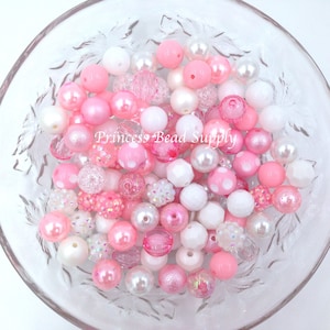 Pink and White 12mm Bead Mix,  100 12mm Mini Chunky Bulk Beads, 12mm Bulk Bead Mix, 12mm Mini Beads Gumball Wholesale Beads