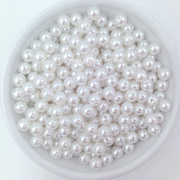 8mm White Pearl Beads, Set of 100 8mm White Pearls, 8mm White Pearls, 8mm Spacer Beads, Chunky Bubble Gum Beads