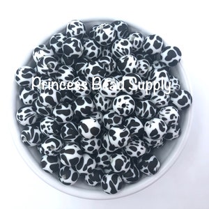 12mm Cow Print Silicone Beads,  Dalmatian Silicone Beads, Animal Print Silicone Beads, Silicone Beads, Cow Silicone Beads