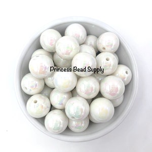 20mm White Solid AB Chunky Beads, AB Solid Beads, White Solid AB Beads,  Bubble Gum Beads, Gumball Beads, Acrylic Beads