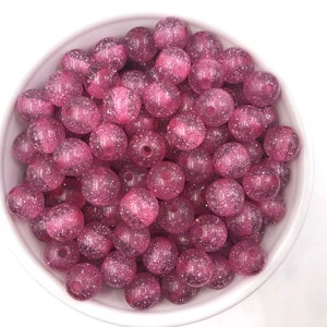 NEW Style!   12mm Berry Pink Glitter Beads,  Berry Pink Glitter Beads, 12mm Beads,  Acrylic Beads, 12mm Glitter Beads