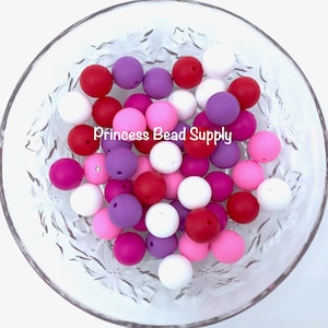 Valentine&#39;s Day Pink, Red, Purple & White Mix Silicone Beads, Wholesale Silicone Beads,  Silicone Beads, Bulk Silicone Beads, Silicone Bead